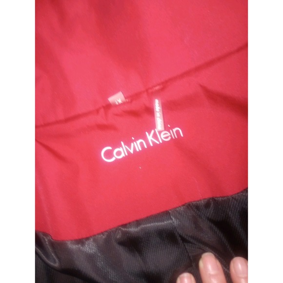 Calvin Klein 1x Red Hooded Zip Trench Coat Mid Length Zip Pockets - Picture 5 of 7